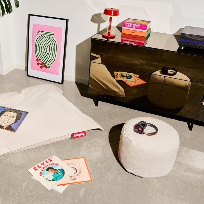 Fatboy Recycled Point Cord Pouf (Small) | Super soft rib cord fabric | Multifunctional | Designed for indoor use | Recycled Polyester | Side table or luxury ottoman | 50x35 cm - Cream - Image 2